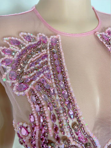 Dazzling Elegance - Sequins Rhinestones Nude Sleeveless Blue Fashion Show Stunner Dazzling Elegance - Sequins Rhinestones Nude Sleeveless Blue Fashion Show Stunner