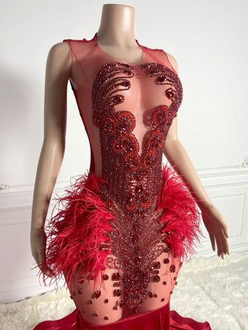 Ethereal Opulence - Long O-Neck Prom with Crystal Beads & Feathers Ethereal Opulence - Long O-Neck Prom with Crystal Beads & Feathers