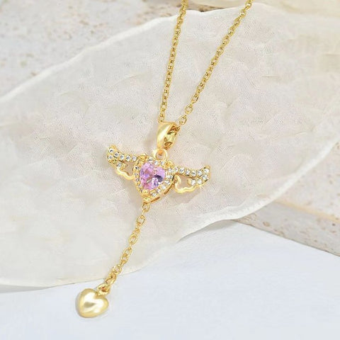 Moving Cupid Heart Angel Wings Tassel Necklace With Crystal Clavicle Chain Women Jewelry Gift Valentine's Day Moving Cupid Heart Angel Wings Tassel Necklace With Crystal Clavicle Chain Women Jewelry Gift Valentine's Day