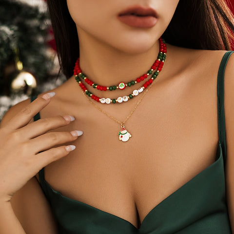 Beaded Women's Necklace Christmas Snowman Gift Imitation Crystal Ornament Beaded Women's Necklace Christmas Snowman Gift Imitation Crystal Ornament