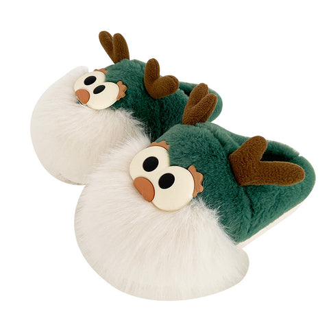 Cute Cartoon Christmas Deer Cotton Shoes Winter Indoor Floor Home Slippers Half-covered Heel Warm Plush Shoes Women Cute Cartoon Christmas Deer Cotton Shoes Winter Indoor Floor Home Slippers Half-covered Heel Warm Plush Shoes Women