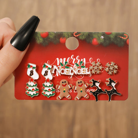 Christmas Stud Combination Suit Snowflake Elk Earrings Christmas Stud Combination Suit Snowflake Elk Earrings