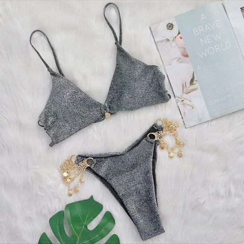 Glamour Shell - Sparkling Metal Two-Piece Bikini Set with Scrunch Butt Glamour Shell - Sparkling Metal Two-Piece Bikini Set with Scrunch Butt