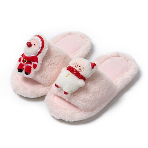 Christmas Shoes Ins Santa Claus Open-toe Cotton Slippers Winter Home Indoor Floor Plush Warm Furry Slippers Women Christmas Shoes Ins Santa Claus Open-toe Cotton Slippers Winter Home Indoor Floor Plush Warm Furry Slippers Women