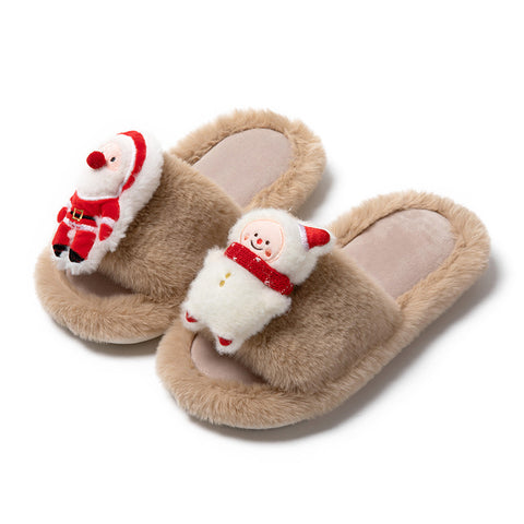 Christmas Shoes Ins Santa Claus Open-toe Cotton Slippers Winter Home Indoor Floor Plush Warm Furry Slippers Women Christmas Shoes Ins Santa Claus Open-toe Cotton Slippers Winter Home Indoor Floor Plush Warm Furry Slippers Women