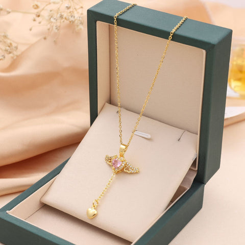 Moving Cupid Heart Angel Wings Tassel Necklace With Crystal Clavicle Chain Women Jewelry Gift Valentine's Day Moving Cupid Heart Angel Wings Tassel Necklace With Crystal Clavicle Chain Women Jewelry Gift Valentine's Day