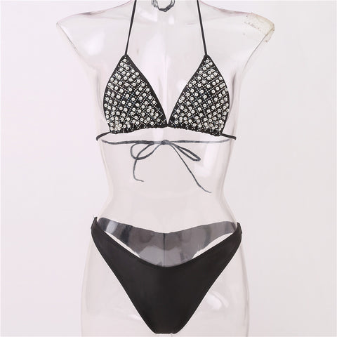 Diamond Swimsuit with Shiny Strappy Bandage Accents Diamond Swimsuit with Shiny Strappy Bandage Accents