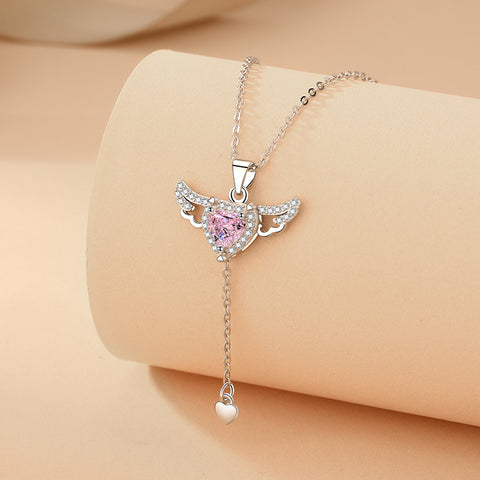 Moving Cupid Heart Angel Wings Tassel Necklace With Crystal Clavicle Chain Women Jewelry Gift Valentine's Day Moving Cupid Heart Angel Wings Tassel Necklace With Crystal Clavicle Chain Women Jewelry Gift Valentine's Day