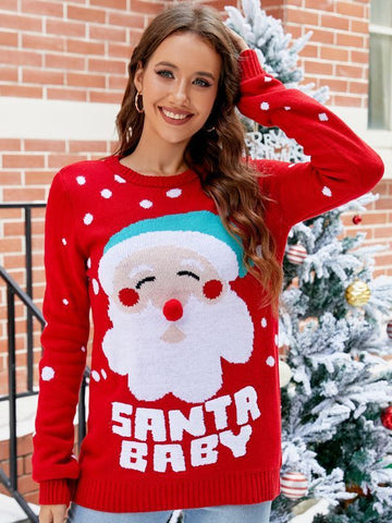 Women's Tops Santa Pullover Sweater Autumn And Winter Letter Embroidery Christmas Red Sweaters Long Sleeve Crew Neck Clothes Women's Tops Santa Pullover Sweater Autumn And Winter Letter Embroidery Christmas Red Sweaters Long Sleeve Crew Neck Clothes