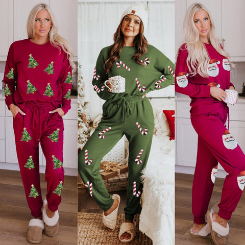 Women's Christmas Sequins Long Sleeve Pants Two-piece Set Fashion Casual Set Women's Christmas Sequins Long Sleeve Pants Two-piece Set Fashion Casual Set