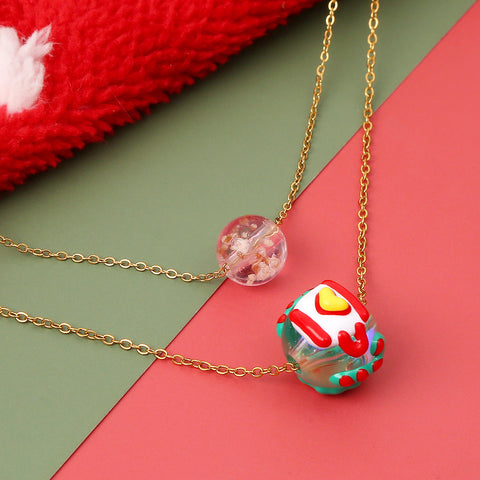 Christmas Luminous Necklace Fashion Niche Christmas Tree Santa Claus Round Bead Double-layer Necklace For Women Jewelry Christmas Luminous Necklace Fashion Niche Christmas Tree Santa Claus Round Bead Double-layer Necklace For Women Jewelry