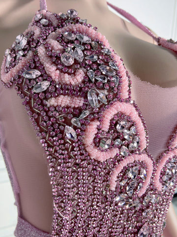 Pink Glamour Affair - Custom Rhinestone Applique & Ostrich Feather Party Couture Pink Glamour Affair - Custom Rhinestone Applique & Ostrich Feather Party Couture