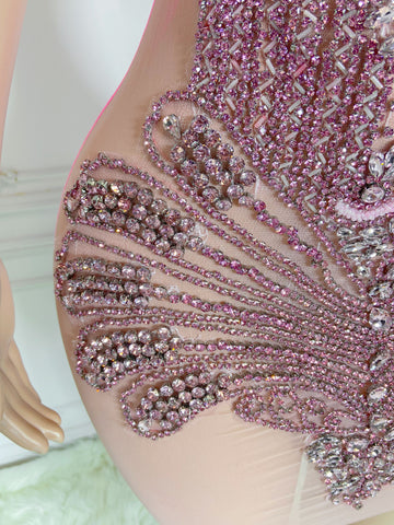 Rose Radiance - Custom Rhinestone Appliqué Birthday Dress with Ostrich Feather Glam Rose Radiance - Custom Rhinestone Appliqué Birthday Dress with Ostrich Feather Glam