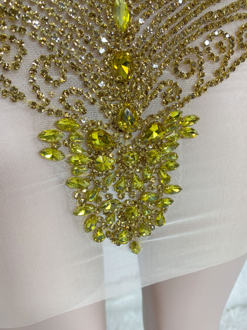 Rose Radiance - Custom Rhinestone Appliqué Birthday Dress with Ostrich Feather Glam Rose Radiance - Custom Rhinestone Appliqué Birthday Dress with Ostrich Feather Glam