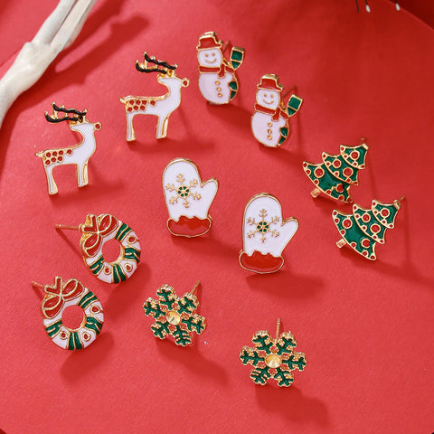 Christmas Stud Combination Suit Snowflake Elk Earrings Christmas Stud Combination Suit Snowflake Elk Earrings