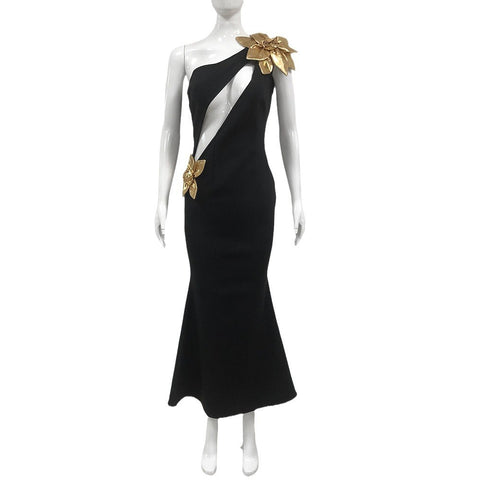 Slim-fit Bandage Golden Flower Maxi Dress Slim-fit Bandage Golden Flower Maxi Dress