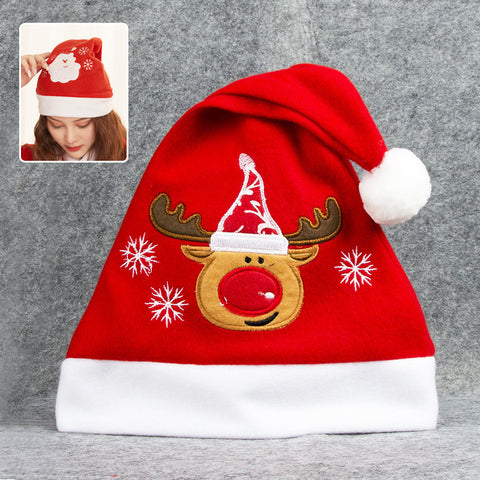 Cartoon Christmas Hat With Elk Santa Claus Embroidery Design Holiday Party Decoration Fuzzy Hat Cartoon Christmas Hat With Elk Santa Claus Embroidery Design Holiday Party Decoration Fuzzy Hat