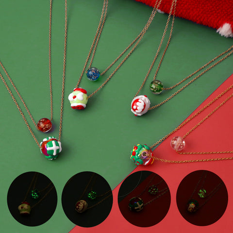 Christmas Luminous Necklace Fashion Niche Christmas Tree Santa Claus Round Bead Double-layer Necklace For Women Jewelry Christmas Luminous Necklace Fashion Niche Christmas Tree Santa Claus Round Bead Double-layer Necklace For Women Jewelry