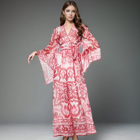 Blue & White Porcelain Floral Maxi Dress - Elegant Long Sleeve Summer/Autumn Dress Blue & White Porcelain Floral Maxi Dress - Elegant Long Sleeve Summer/Autumn Dress