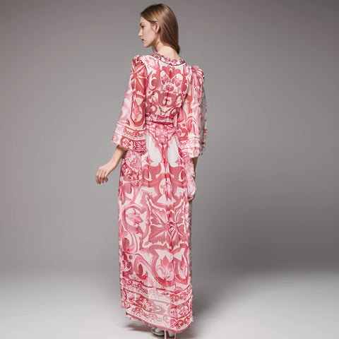 Blue & White Porcelain Floral Maxi Dress - Elegant Long Sleeve Summer/Autumn Dress Blue & White Porcelain Floral Maxi Dress - Elegant Long Sleeve Summer/Autumn Dress