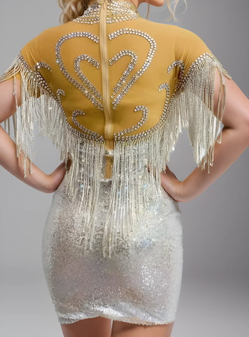 Dazzling Rhinestone Fringe Sequin Dress - Celebrate in Style Dazzling Rhinestone Fringe Sequin Dress - Celebrate in Style