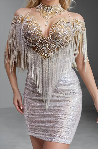 Dazzling Rhinestone Fringe Sequin Dress - Celebrate in Style Dazzling Rhinestone Fringe Sequin Dress - Celebrate in Style