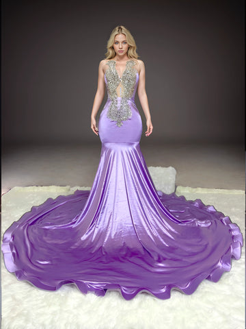 Elegant Enchantment - Silver Tassels Crystal Beaded Purple Prom Dresses Elegant Enchantment - Silver Tassels Crystal Beaded Purple Prom Dresses