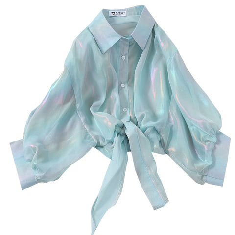 Shining Sparkle Button-Up Chiffon Blouse: 2023 Summer/Autumn Style Shining Sparkle Button-Up Chiffon Blouse: 2023 Summer/Autumn Style
