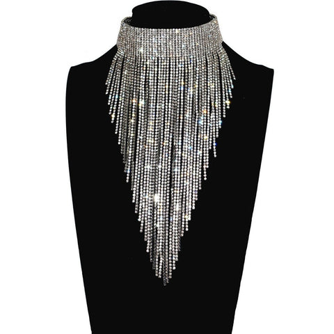 Stunning Rhinestone Long Chain Choker Necklace - Shiny Fashion Jewelry for Women Stunning Rhinestone Long Chain Choker Necklace - Shiny Fashion Jewelry for Women