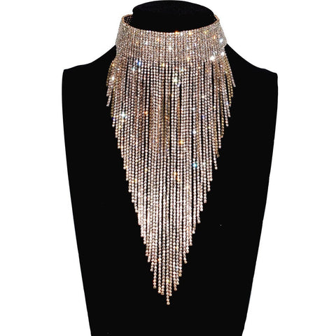 Stunning Rhinestone Long Chain Choker Necklace - Shiny Fashion Jewelry for Women Stunning Rhinestone Long Chain Choker Necklace - Shiny Fashion Jewelry for Women