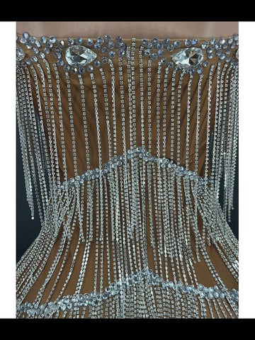 Silver Rhinestone Fringe Tube Dress - Perfect for Evening, Prom, and Birthday Parties Silver Rhinestone Fringe Tube Dress - Perfect for Evening, Prom, and Birthday Parties