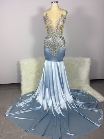 Sapphire Elegance - Sheer Neckline, Crystal Tassel Mermaid Prom Evening Dress Sapphire Elegance - Sheer Neckline, Crystal Tassel Mermaid Prom Evening Dress