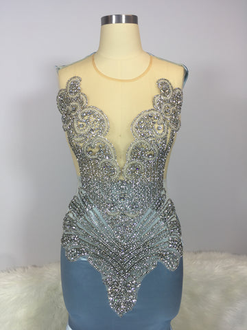 Sapphire Elegance - Sheer Neckline, Crystal Tassel Mermaid Prom Evening Dress Sapphire Elegance - Sheer Neckline, Crystal Tassel Mermaid Prom Evening Dress