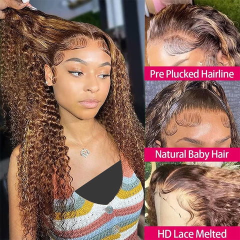 HD Lace Wig - Highlight Curly & Loose Deep Wave Frontal, Human Hair Wig HD Lace Wig - Highlight Curly & Loose Deep Wave Frontal, Human Hair Wig
