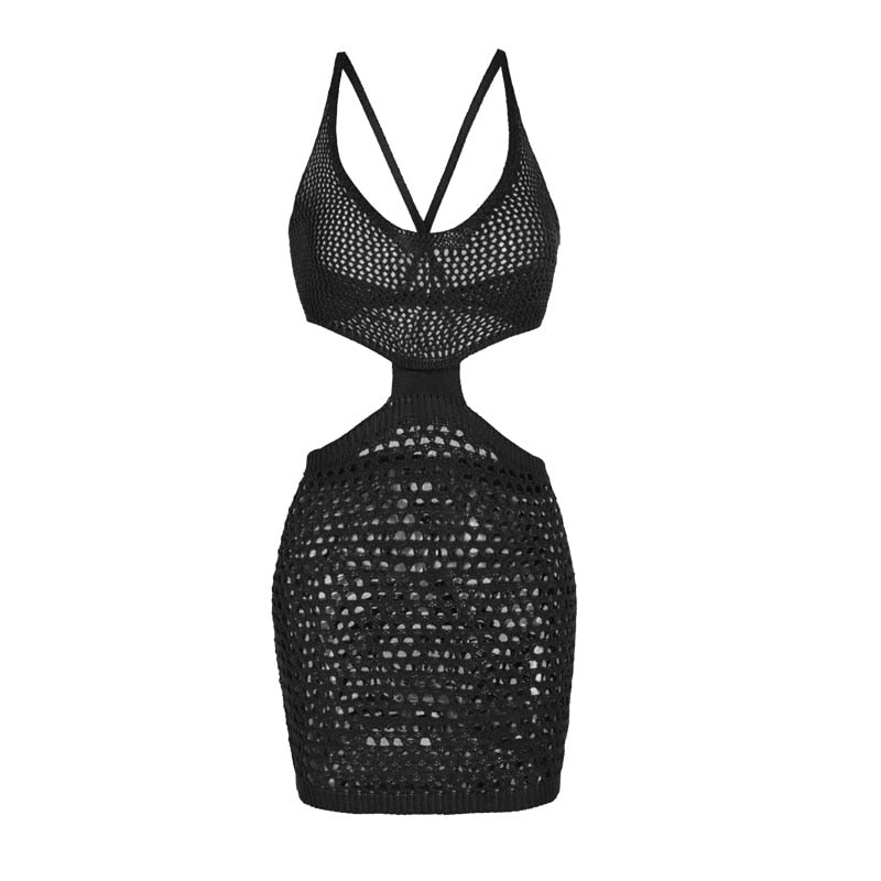 Criss Cross Openwork Knitted Cutout See - Through Beach Dress - Chic Summer Style
