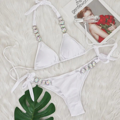 Crystal Brazilian Bikini Set - Rhinestone Triangle Swimwear for Beach Fun Crystal Brazilian Bikini Set - Rhinestone Triangle Swimwear for Beach Fun