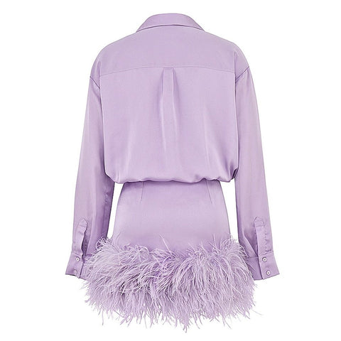 Long Sleeve Mini Dress: High Waist Feathers & Solid Color - Spring Style Long Sleeve Mini Dress: High Waist Feathers & Solid Color - Spring Style