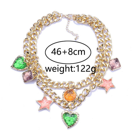 Vintage ZA Heart Star Choker Necklace - Golden Metal Chains with Charms for Women Vintage ZA Heart Star Choker Necklace - Golden Metal Chains with Charms for Women