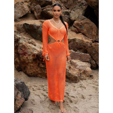 Sexy Knit Mesh Swimsuit Cover-up - Deep V Neck, Long-Sleeve, Lace-Up Fringe Tunic Sexy Knit Mesh Swimsuit Cover-up - Deep V Neck, Long-Sleeve, Lace-Up Fringe Tunic
