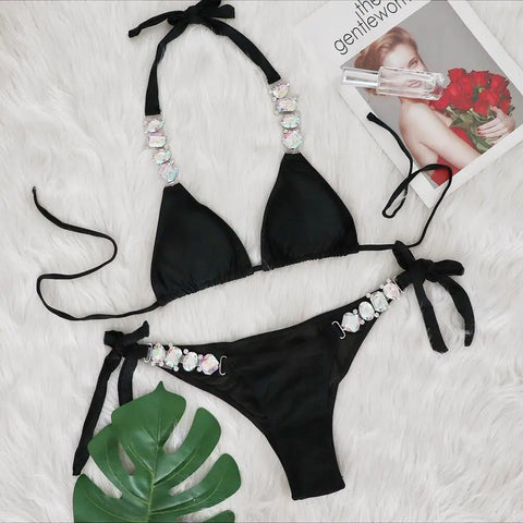 Crystal Brazilian Bikini Set - Rhinestone Triangle Swimwear for Beach Fun Crystal Brazilian Bikini Set - Rhinestone Triangle Swimwear for Beach Fun