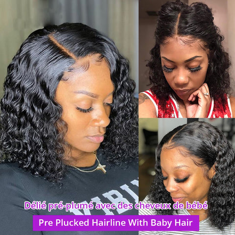 Black Curly Bob Lace Front Wig - 100% Remy Human Hair Black Curly Bob Lace Front Wig - 100% Remy Human Hair