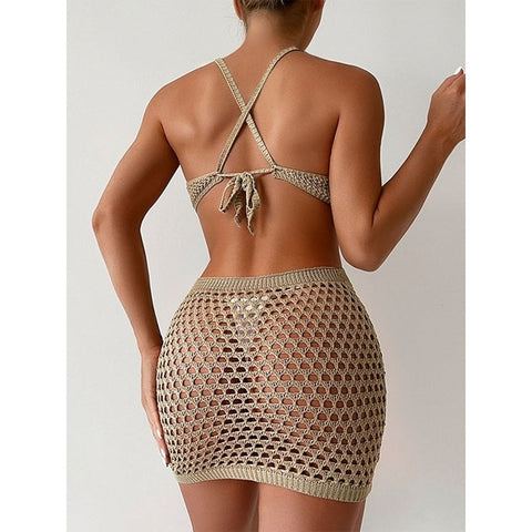 Criss Cross Openwork Knitted Cutout See - Through Beach Dress - Chic Summer Style Criss Cross Openwork Knitted Cutout See - Through Beach Dress - Chic Summer Style