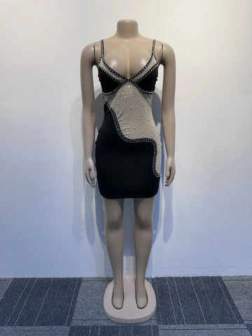 Sexy Rhinestone Sheer Mesh Bodycon Mini Dress for Women Sexy Rhinestone Sheer Mesh Bodycon Mini Dress for Women