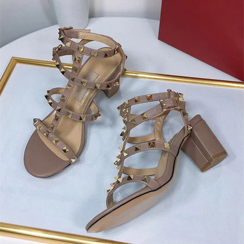 Gold-Studded Ankle Wrap Sandals - Women's Statement Style Gold-Studded Ankle Wrap Sandals - Women's Statement Style
