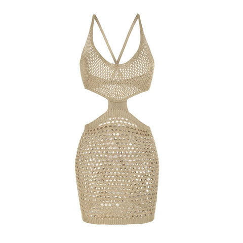 Criss Cross Openwork Knitted Cutout See - Through Beach Dress - Chic Summer Style Criss Cross Openwork Knitted Cutout See - Through Beach Dress - Chic Summer Style