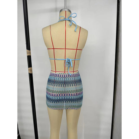 3-Piece Knit Bikini with Skirt - Push-Up Swimsuit Beachwear 3-Piece Knit Bikini with Skirt - Push-Up Swimsuit Beachwear