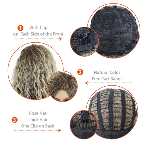 Ash Blonde Long Curly Synthetic Wig - Natural Wavy, Dark Root, 80s Brown Ombre for Women and Girls Ash Blonde Long Curly Synthetic Wig - Natural Wavy, Dark Root, 80s Brown Ombre for Women and Girls