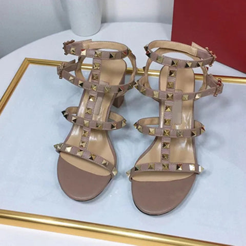Gold-Studded Ankle Wrap Sandals - Women's Statement Style Gold-Studded Ankle Wrap Sandals - Women's Statement Style