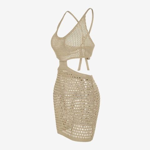 Criss Cross Openwork Knitted Cutout See - Through Beach Dress - Chic Summer Style Criss Cross Openwork Knitted Cutout See - Through Beach Dress - Chic Summer Style