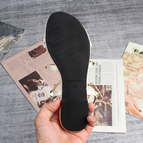 Women's Summer Sandals - Casual Flat Shoes with Rivet Design, Large Sizes Women's Summer Sandals - Casual Flat Shoes with Rivet Design, Large Sizes